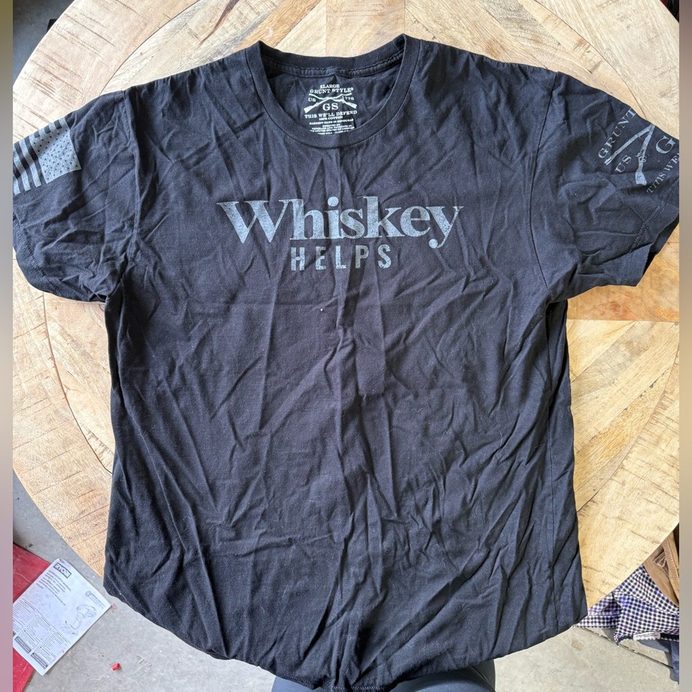 Grunt Style Black 'Whiskey Helps' Short Sleeve Tee
